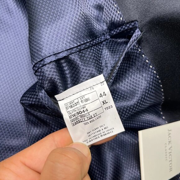 Jack Victor Men's Navy Blue Notch Lapel Two-Button Classic Blazer Jacket Size 44 - Picture 11 of 16